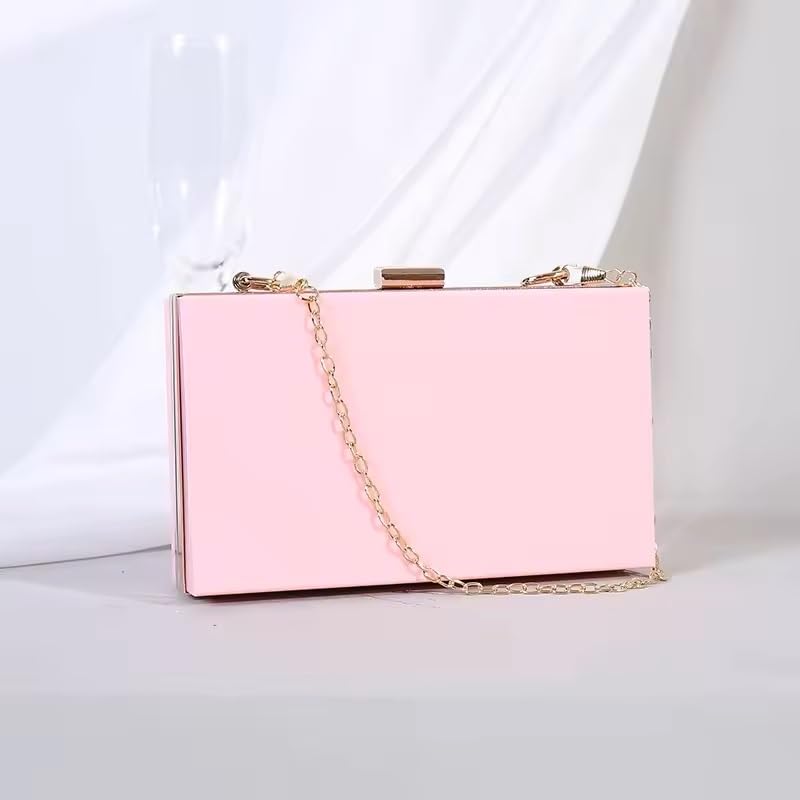 GIFTS INFINITY Mis Quince Años Quinceanera Purse for Women Acrylic Clutch Bag Shoulder Handbag with Removable Chain (White/Pink)