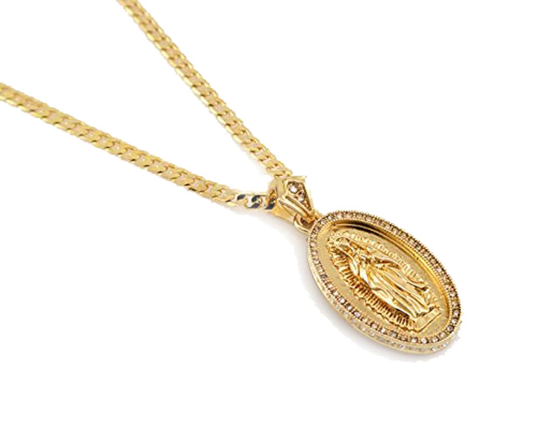 Hot New 3D Style Gold Tone Lady of Guadalupe Pendant Free 24" Chain.