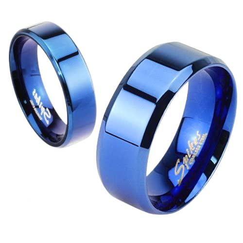 Blingforfun Size 8 Blue IP Over Stainless Steel Beveled Edge Flat Band Ring