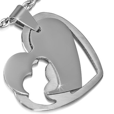 2.8mm Stainless Steel 2-Part Cut-out Double Love Hearts Promise Pendan