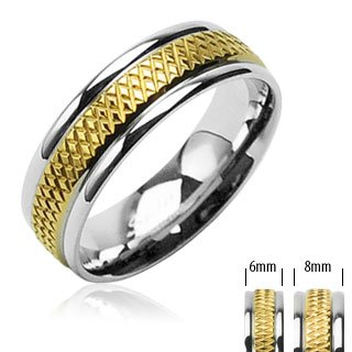 Blingforfun Men / Ladies 316L Surgical Stainless Steel Rings/Grooved IP Gold Center Ring Size 11