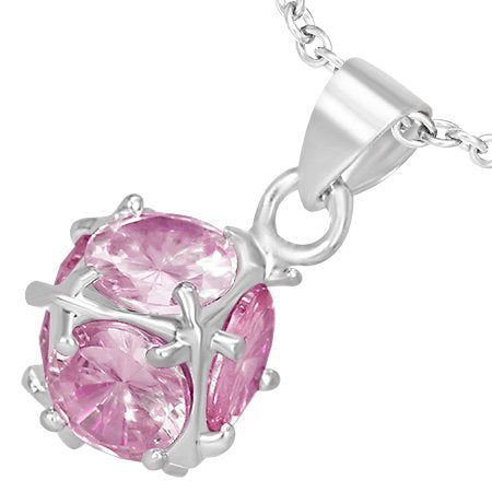 Ladies Fashion Alloy Faceted Pink Crystal Cube Caged Charm Pendant