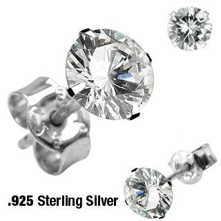 Pair of .925 Sterling Silver Earring Martini Stud Earring w/Round Clear 6 MM Cubic Zirconia