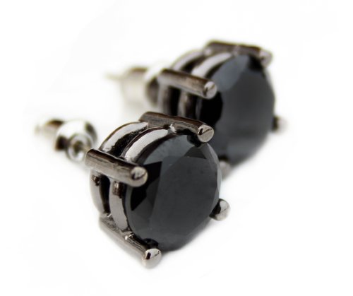 YMCMB Black Stud Onyx CZ Round Earrings Black Rhodium, 8 mm