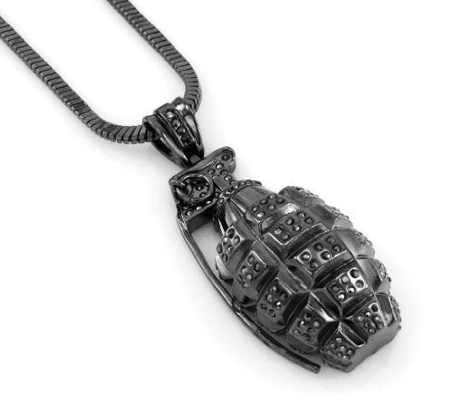 Hip Hop Bling Hematite Black Grenade Pendant