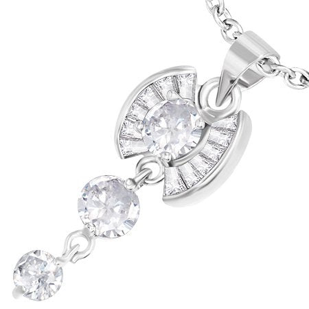 Ladies Fashion Alloy Faceted Clear Crystal Bow/Ribbon Circle Charm Journey Pendant