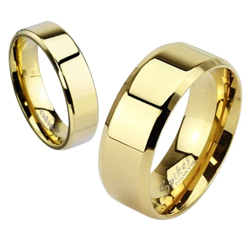 Blingforfun Size 10 Gold IP Over Stainless Steel Beveled Edge Flat Band Ring