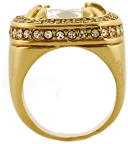 GIFTS INFINITY Gold Tone Synthetic Clear CZ Stone Mens Rick Ross Hip Hop Style Ring (8)