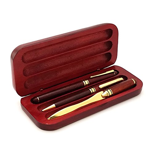 Gifts Infinity® Personalized 3 pcs Rosewood Wood Pen and Letter Opener Set Fee Engraving (3 Pcs Pen Sets, Rosewood)
