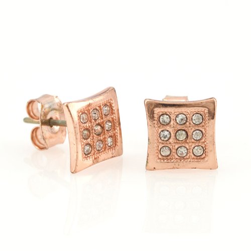 Bling Iced Out Rose Gold Tone Kite CZ Stud Earrings