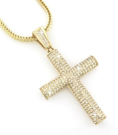 Hip-Hop Bling Iced Out Pendant with 36" Chains Gold And Silver Cross, Masonic & Guadalupe