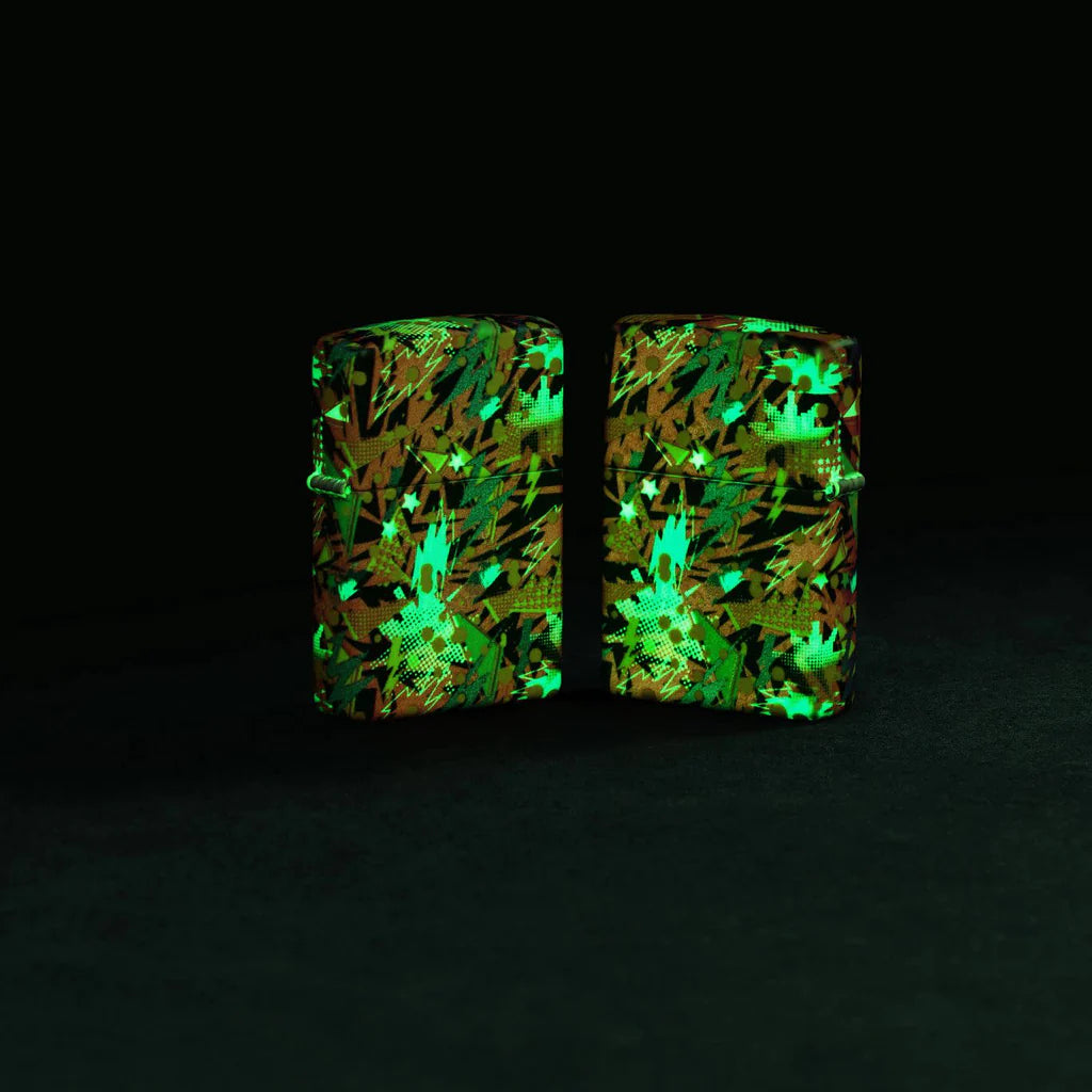 Zippo Psychedelic Swirl Design Glow In The Dark Green Matte Pocket Lighter