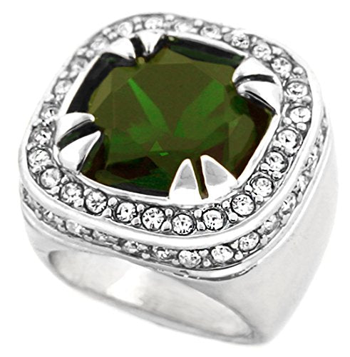 GIFTS INFINITY Silver Tone Synthetic Green Cz Stone Men Rick Ross Hip Hop Style Ring (8)