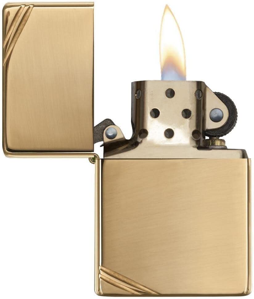 Zippo - Personalized High Polish Brass Vintage with Slashes Lighter- Free Engraving
