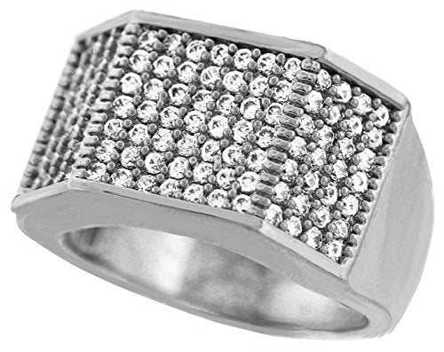 GIFTS INFINITY Men Brass Silver Tone Men's Hip Hop Micro Pave Ice Wave Cz Ring (12)