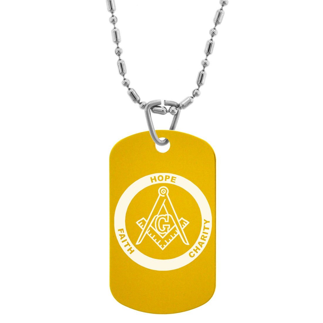 GIFTS INFINITY® Freeman Masonic Mason G Engraved Dog Tags/GI Tag Necklace Pendant (Yellow)