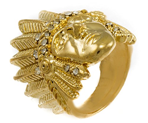 GIFTS INFINITY Gold Tone Indian Chief Hip Hop Style Ring (10)