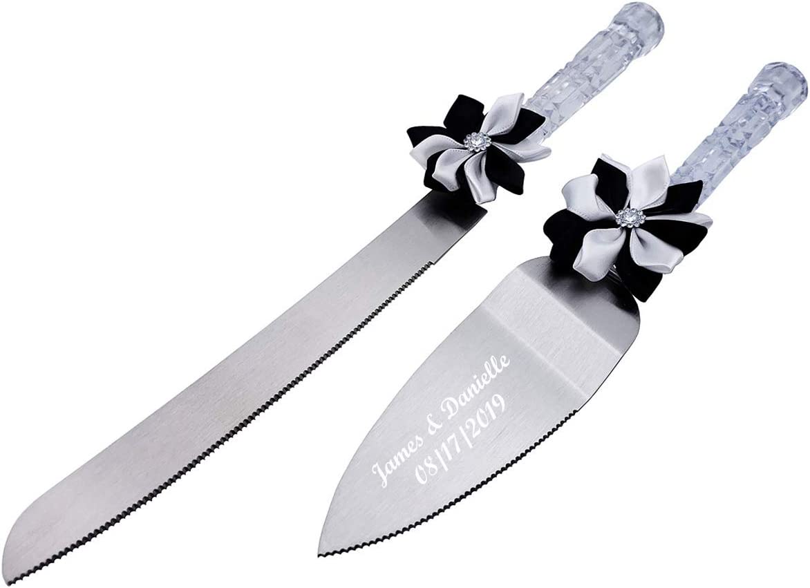 GIFTS INFINITY - Personalized Wedding Cake Knife & Server Set with Black & White