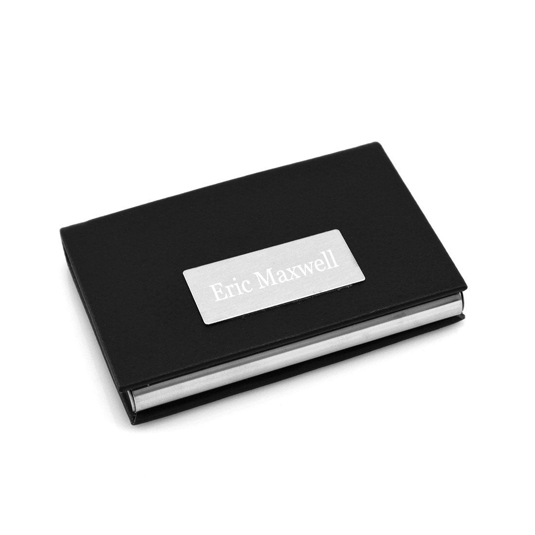 GIFTS INFINITY BC-14 Personalized Quality Pu Leather Business Card Holder - Free Engraving - Free Engraving (Black)