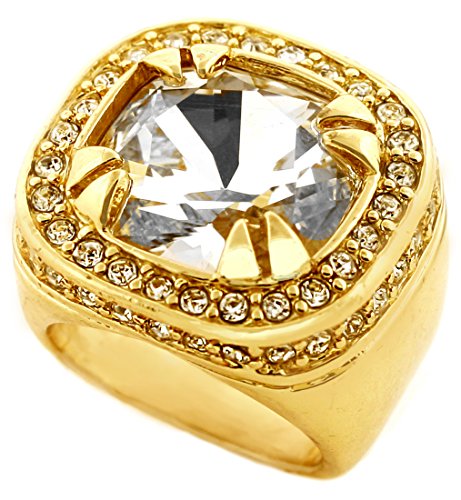 GIFTS INFINITY Gold Tone Synthetic Clear CZ Stone Mens Rick Ross Hip Hop Style Ring (8)