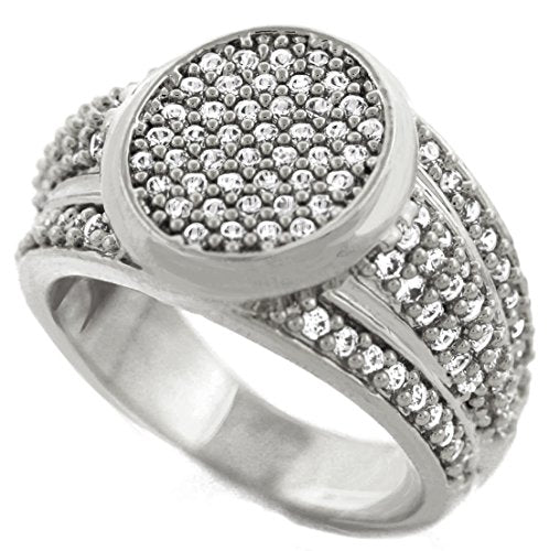 GIFTS INFINITY Men Brass Silver Tone Men's Hip Hop Micro Pave Ice Button Cz Ring (7)