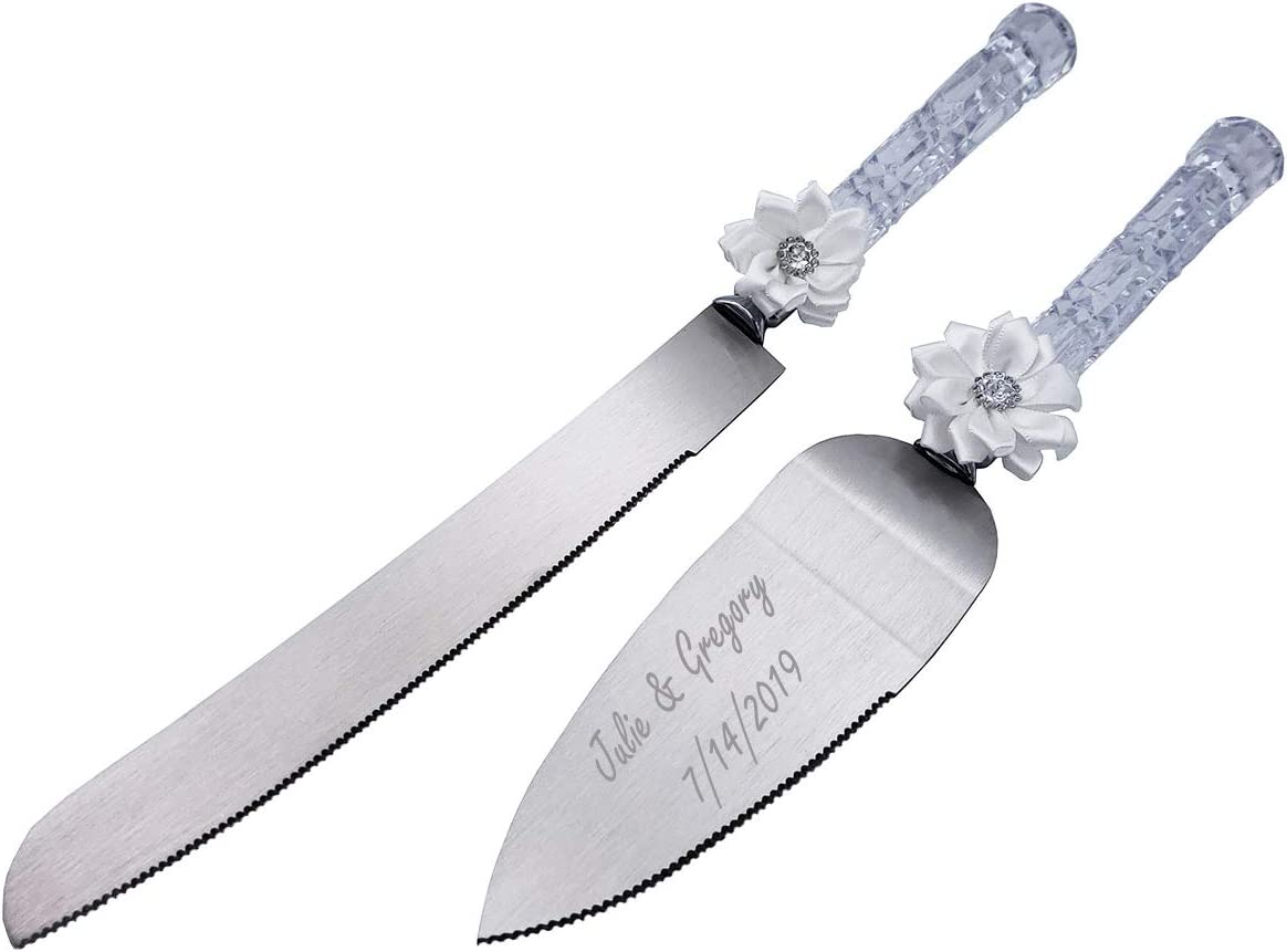 GIFTS INFINITY - Personalized Wedding Cake Knife and Server Set with White Bow