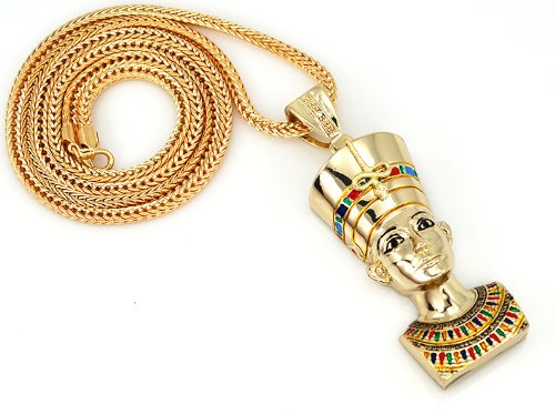 Hip Hop Bling Gold Tone King Tut Pharaoh Prince Pendant Free 36" Chain