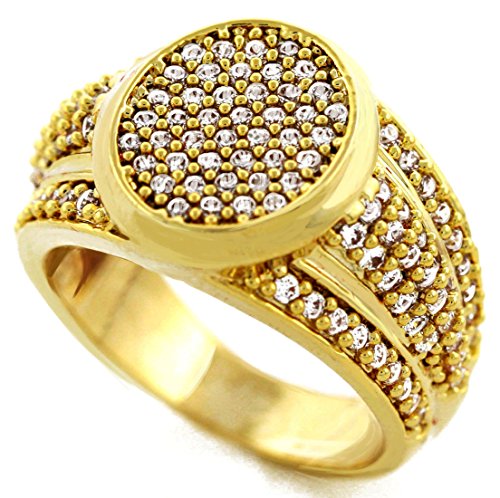 GIFTS INFINITY Men Brass Gold Tone Men's Hip Hop Micro Pave Cluster Cz Ring (8)