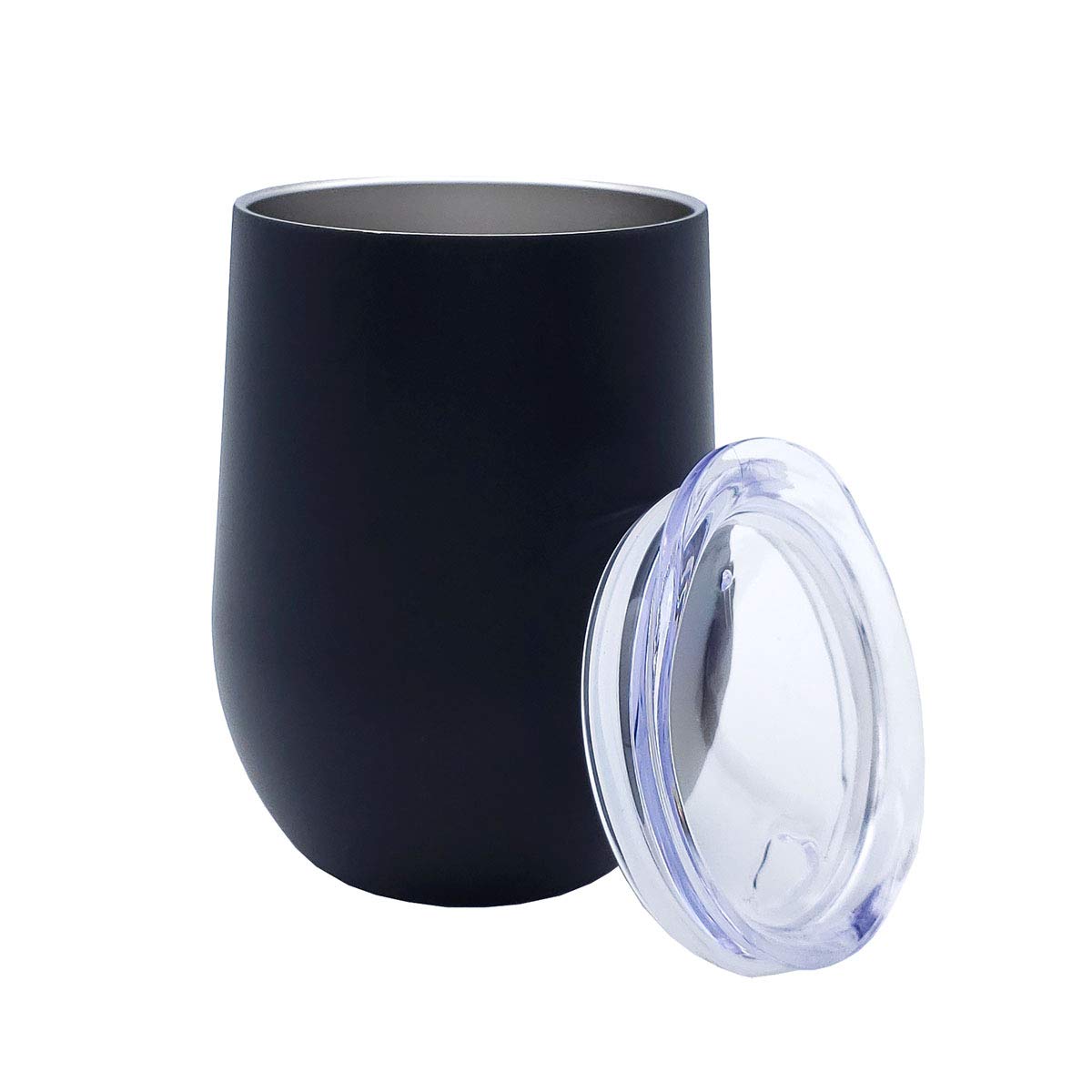 Gifts Infinity® 2Pack Stainless Steel Stemless Wine Glass Tumbler with Lid, 12 oz | Double Wall Vacuum Insulated Travel Tumbler Cup (Black)