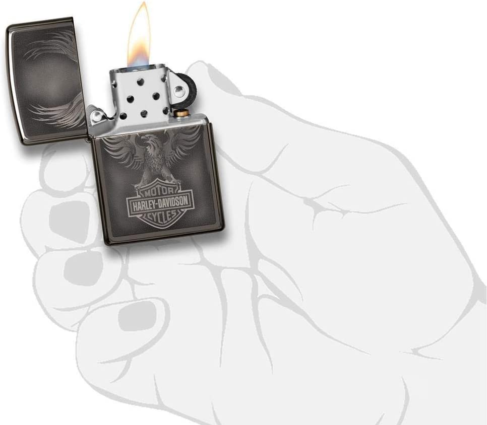 Zippo - Personalized Harley-Davidson Black Ice Lighter and Free Engraving - Black, Pack 1