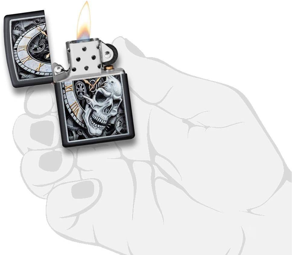 Zippo - Custom Personalized Skull Clock Design Windproof Lighter, Free Engraving