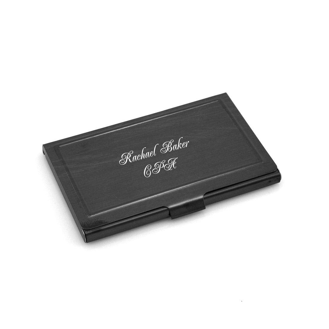 GIFTS INFINITY Personalized Business Card Holder - Free Engraving (Black SQ)