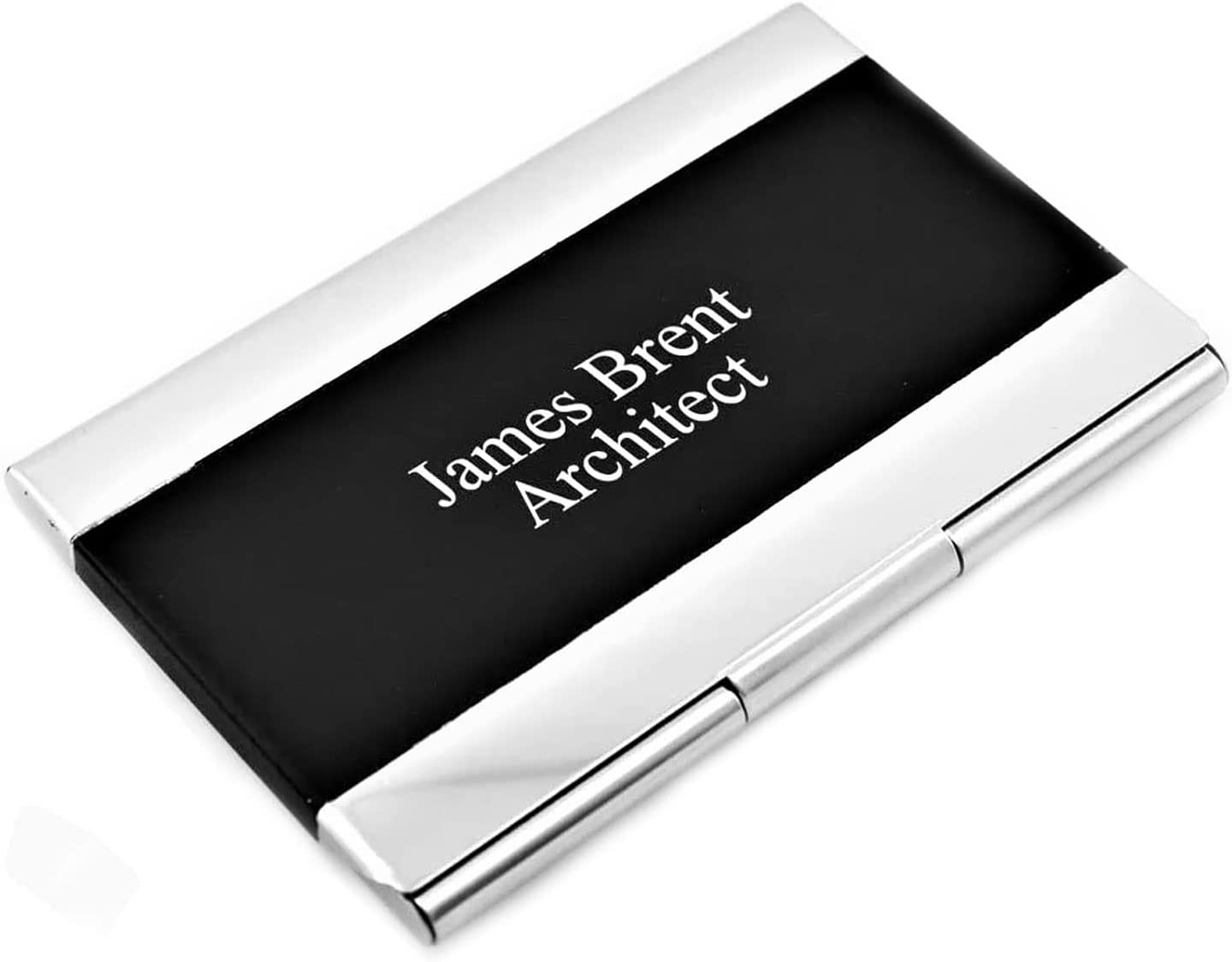 Personalized Black and Silver Quality Metal Business Card Holder - Free Engraving – Black