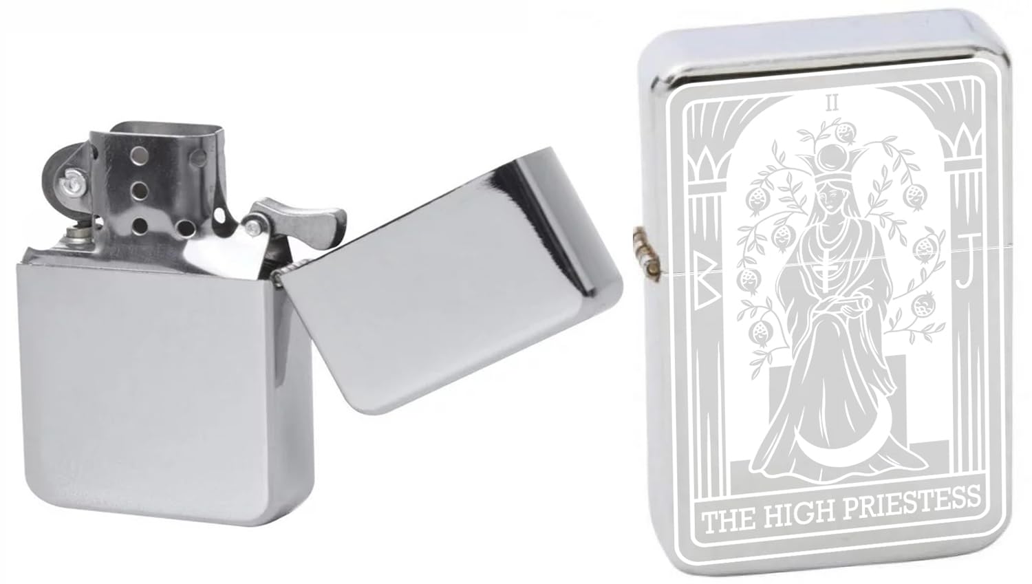 Custom Tarot Card - Major Arcana Cards Available Unique Collectible s Infinity Chrome Laser Engraved Windproof Lighters! (The High Priestess) - Christmas, Halloween & Valentines Day Gift