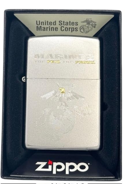 Custom Personalized Zippo U.S. Marine Corps Classic Windproof lighters - Free Engraving - Christmas, Halloween & Valentines Day Gift (Satin EN)
