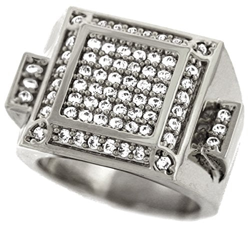 GIFTS INFINITY Men Brass Silver Tone Men's Hip Hop Micro Pave Inner Square Cz Ring (13)