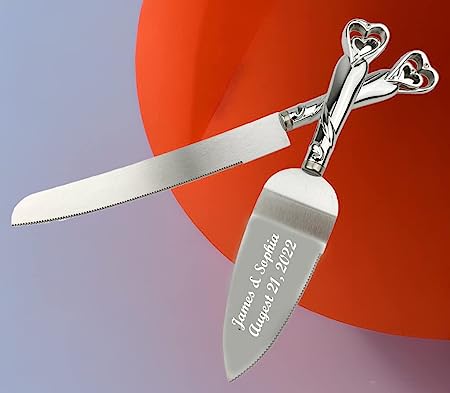 Personalized Interlock Silver Wedding Cake Knife