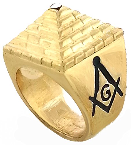 GIFTS INFINITY Mens Gold Tone Freemason Masonic Mason Square Pyramid Ring (13)