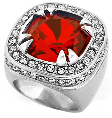 GIFTS INFINITY Silver Tone Synthetic Red Cz Stone Men Rick Ross Hip Hop Style Ring (12)