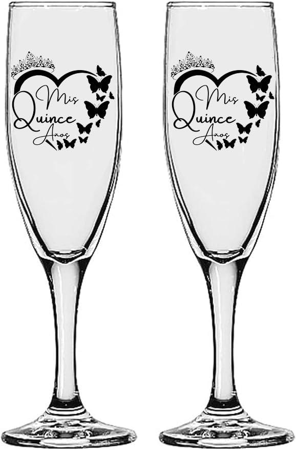 GIFTS INFINITY UV Printed Mis Quince Anos Champagne Flutes Set of 2 Toasting Glasses (QA-10)