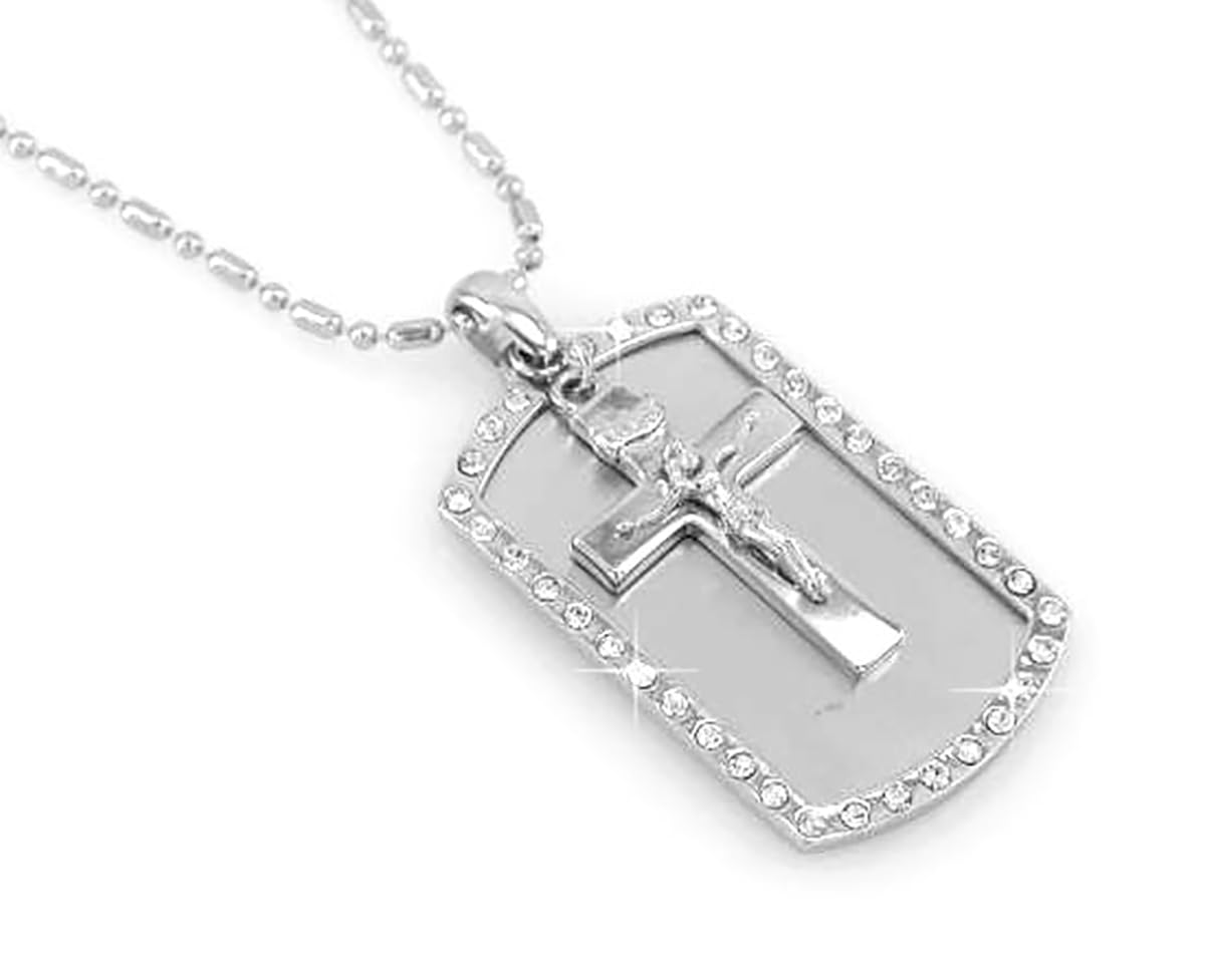 GIFTS INFINITY - Unisex Bing Hip Hop Pendant Dog Tag Necklace Chain (Crucifix SL)