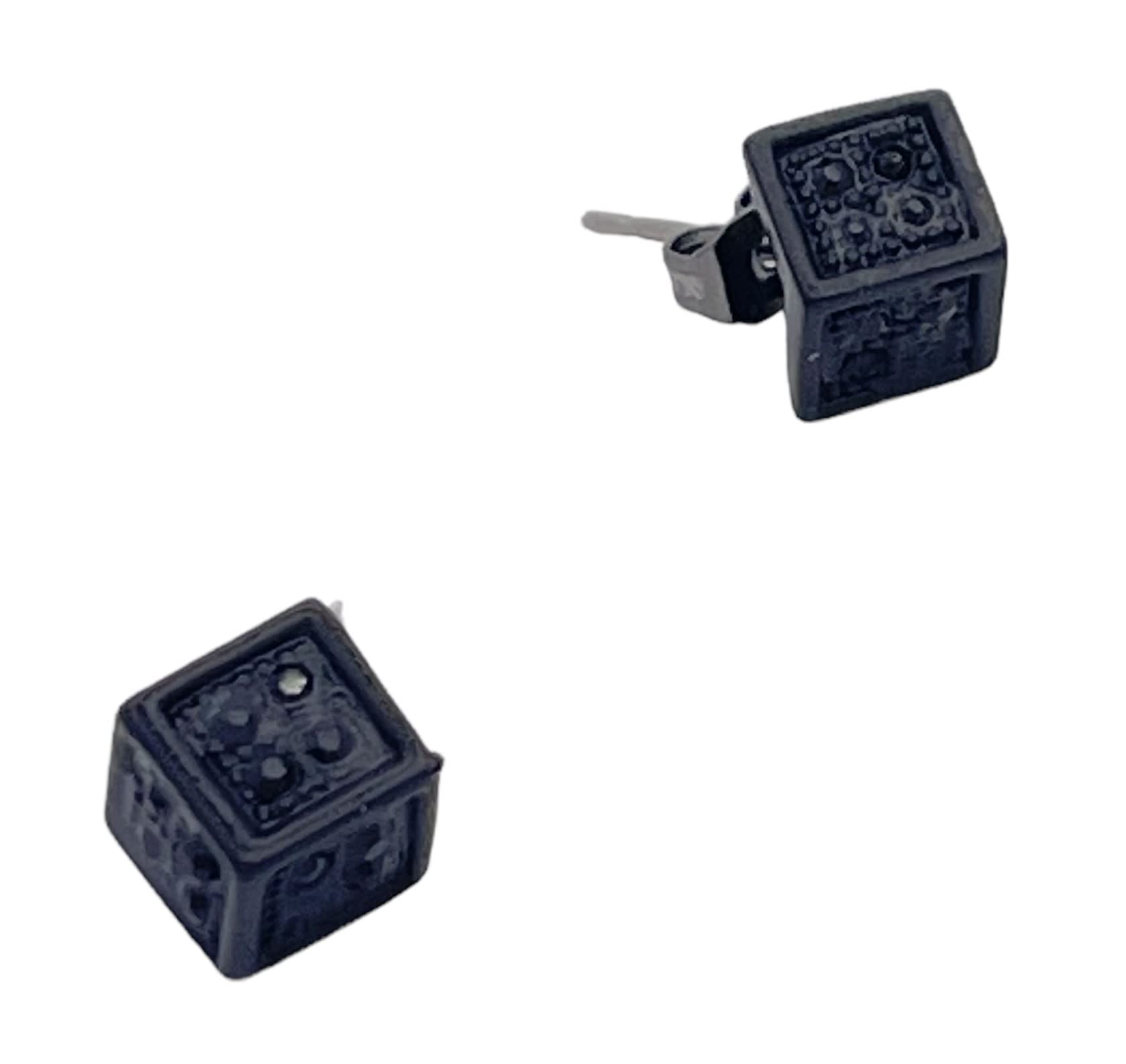 Hip Hop Fashion CZ Cut Dice Stud Earring (Black)