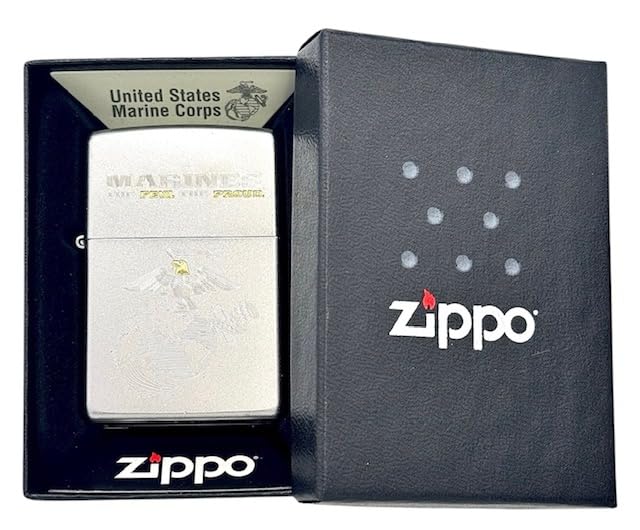 Custom Personalized Zippo U.S. Marine Corps Classic Windproof lighters - Free Engraving - Christmas, Halloween & Valentines Day Gift (Satin EN)