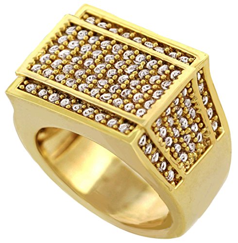 GIFTS INFINITY Men Brass Gold Tone Men's Hip Hop Micro Pave Rectangle Ring (12)