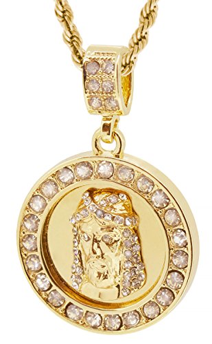 GIFTS INFINITY Gold Tone Round Jesus Face Pendant with Free 24" Rope Chain