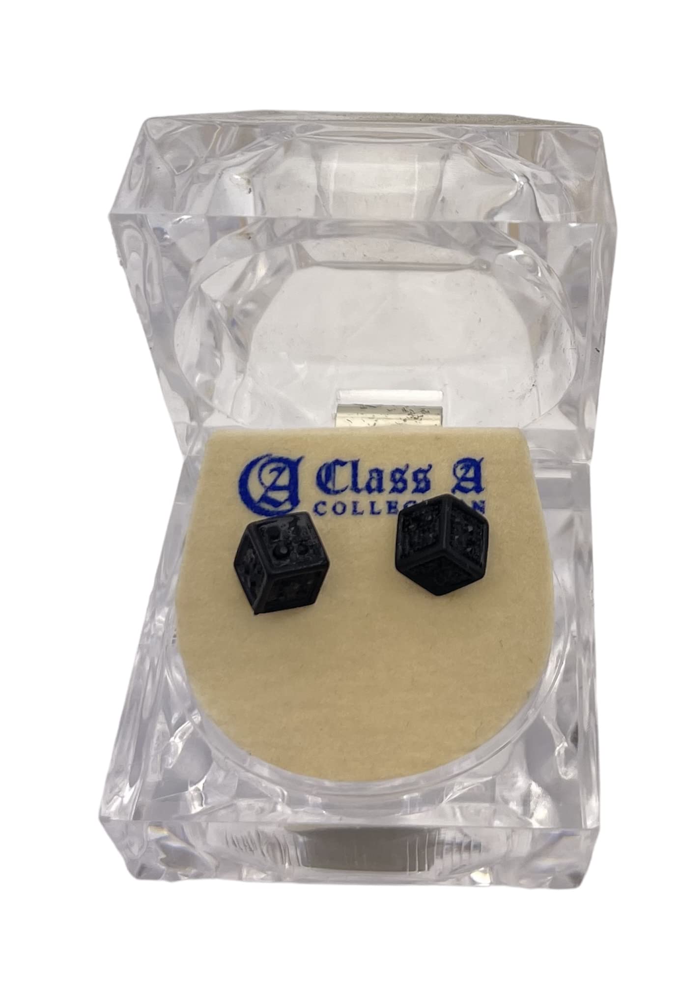 Hip Hop Fashion CZ Cut Dice Stud Earring (Black)