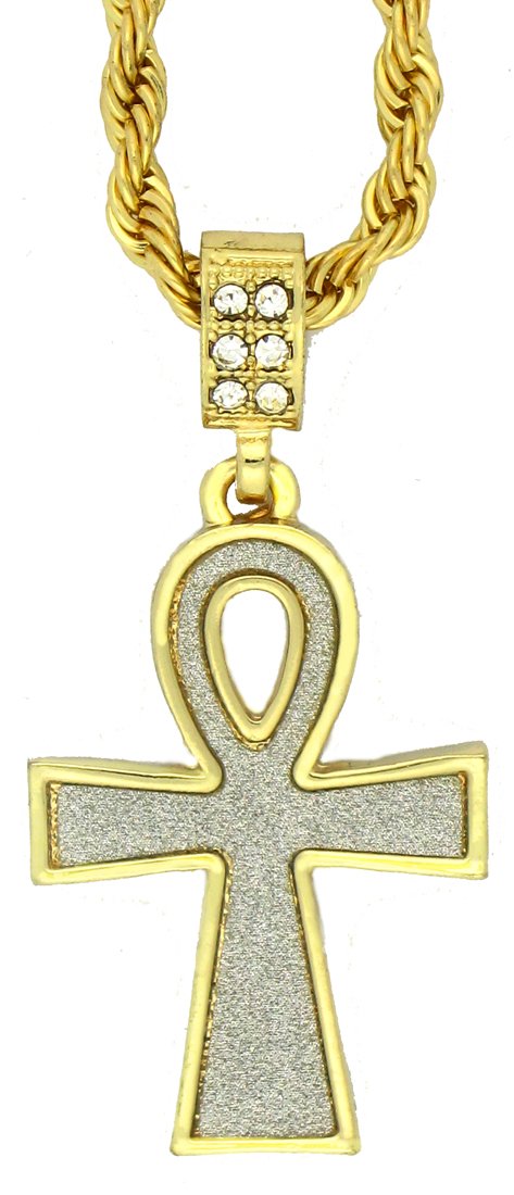 GIFTS INFINITY Gold Tone Ankh Cross Pendant with Pave Stones – Includes 24” Chain