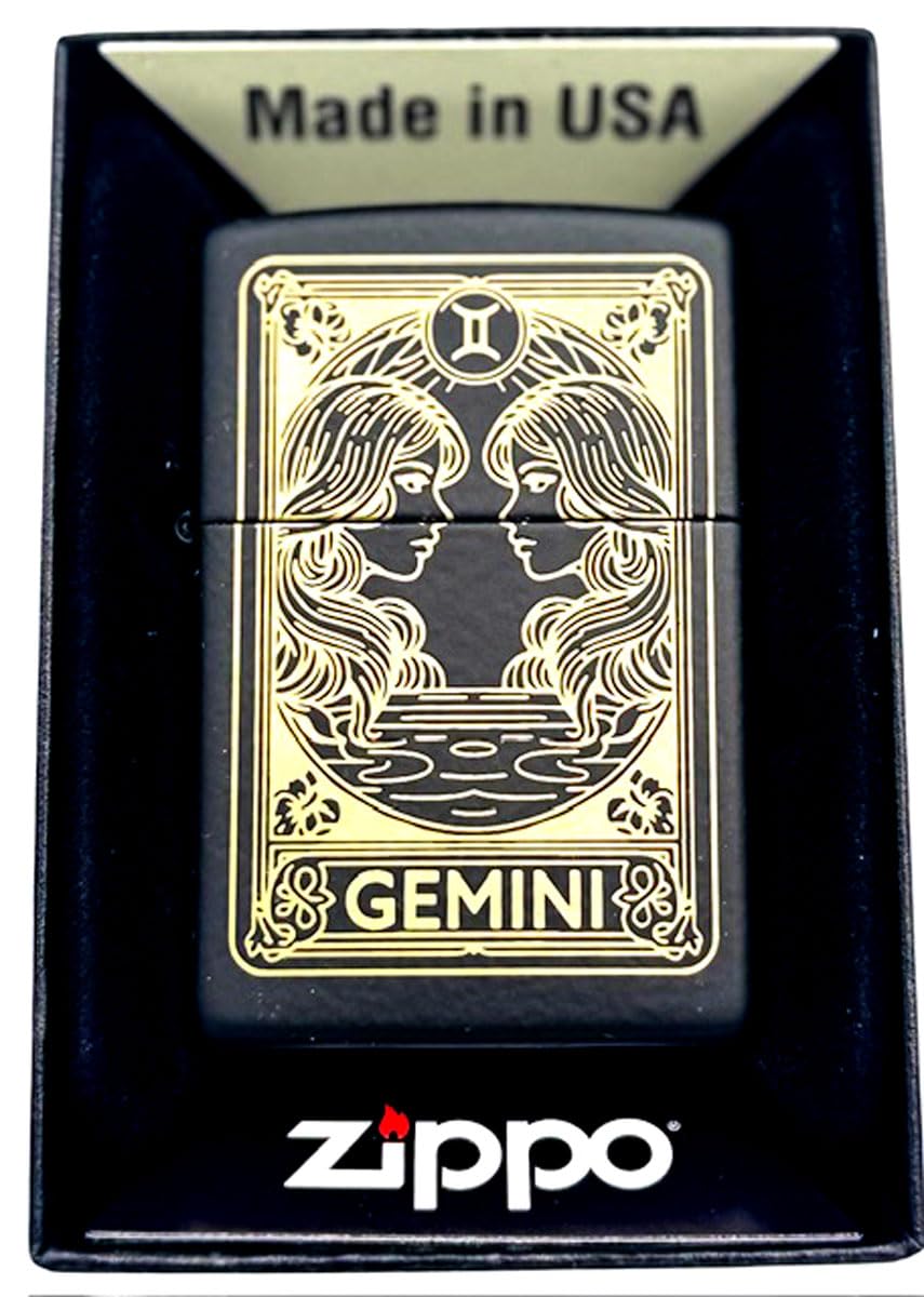 Zippo Lighter - Personalized Custom Message Engraved on Backside Zodiac, Horoscope Signs (Gemini)