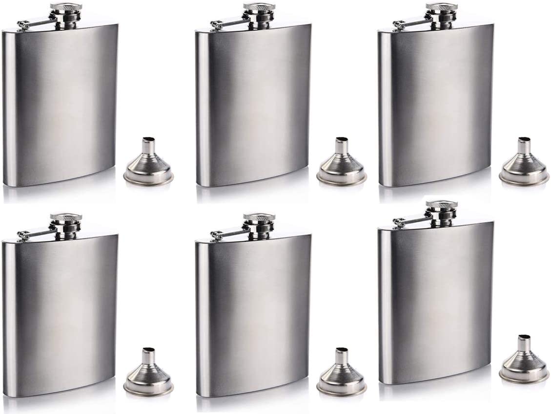 GIFTS INFINITY - Hip Stainless Flask with Funnel, Light Weight & Durable - Set of 6