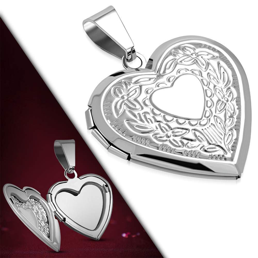 GIFTS INFINITY Stainless Steel Vine Love Heart Photo Fame Locket Pendant (VPP500)